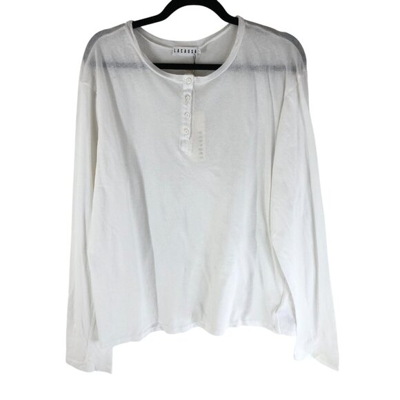 Lacausa Vintage Henley Womens Top Cotton Long Sleeve White Size L - Picture 4 of 7
